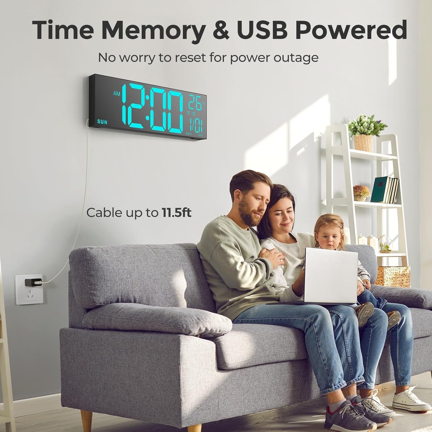 16” Large Digital Wall Clock LED Remote Control Dual Alarm Heavy Sleepers