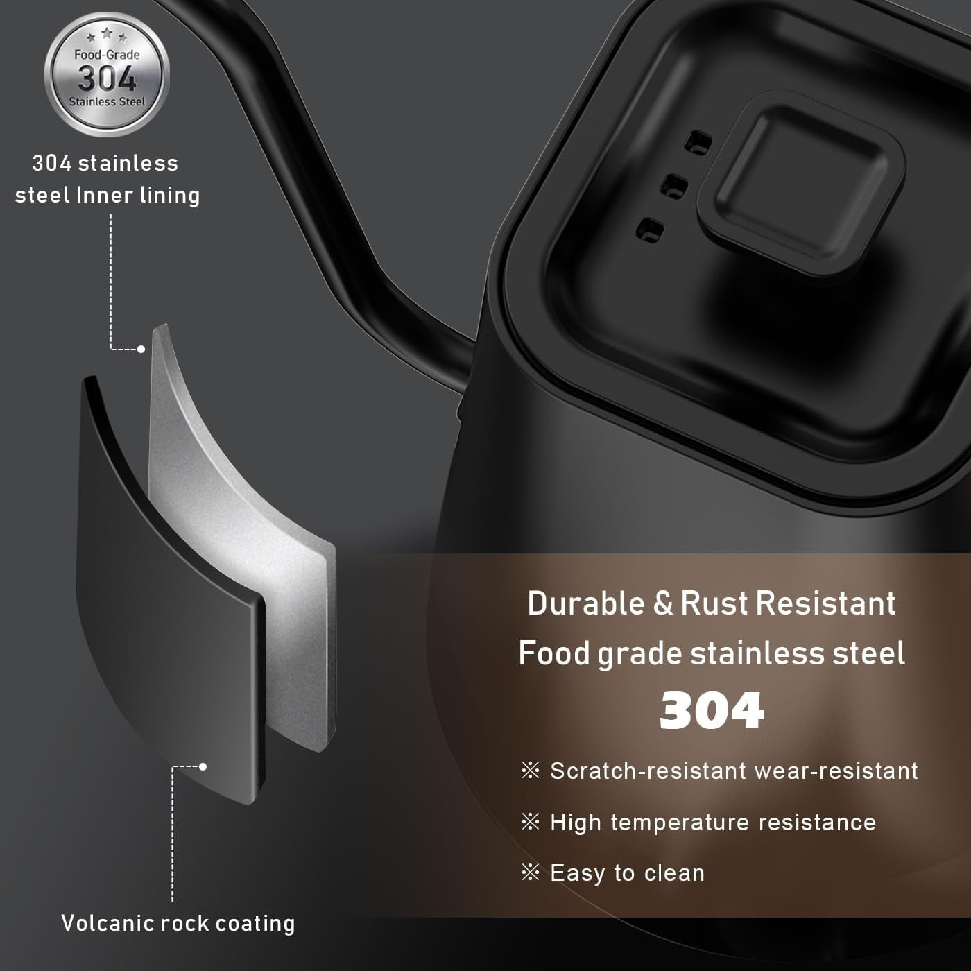 1L Electric Gooseneck Kettle Digital Temp Control Fast Boil Black