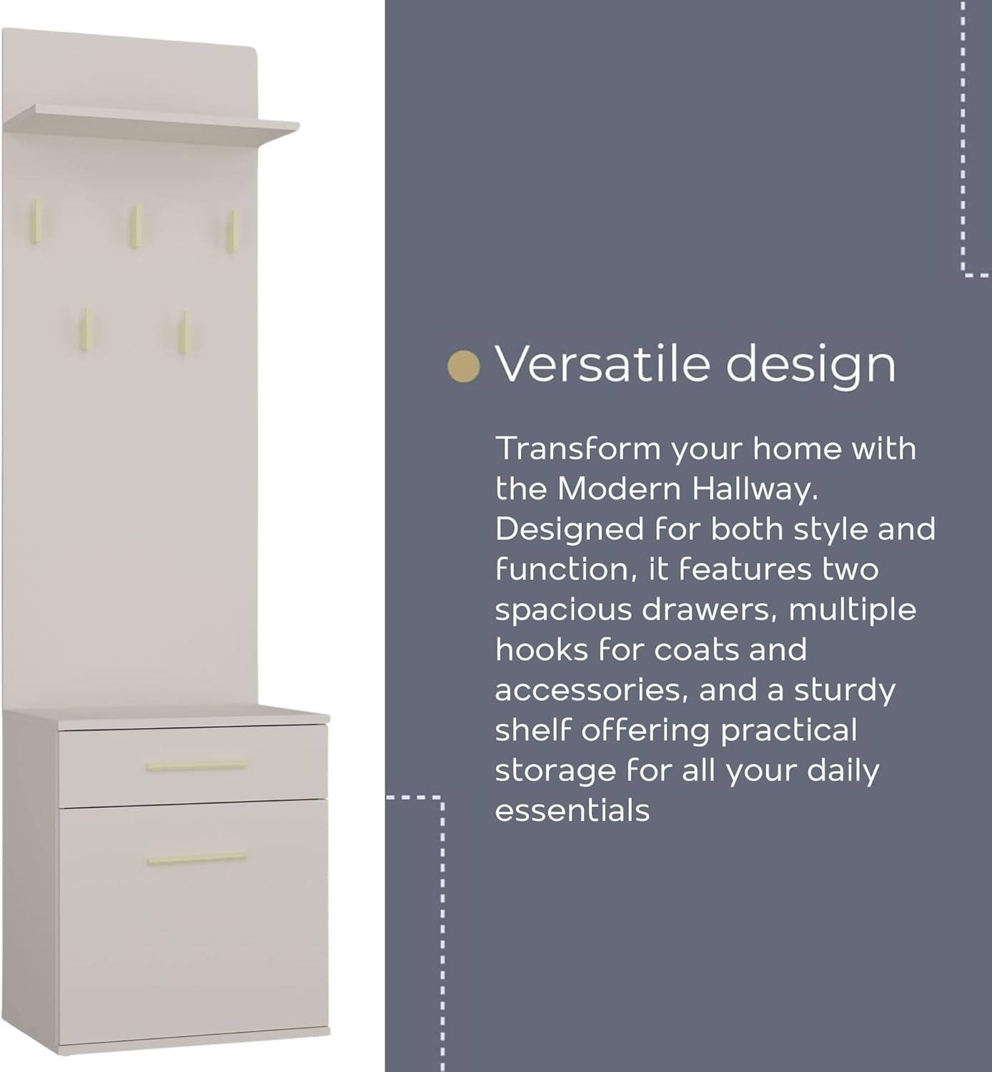 Modern Double Wardrobe with Drawers, Hooks & Shoe Storage 180cm Cashmere