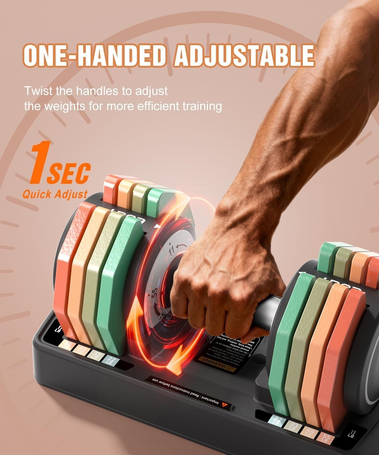 5-in-1 Adjustable Dumbbells Pair 25KG Rainbow Plates Non-Slip Home Gym