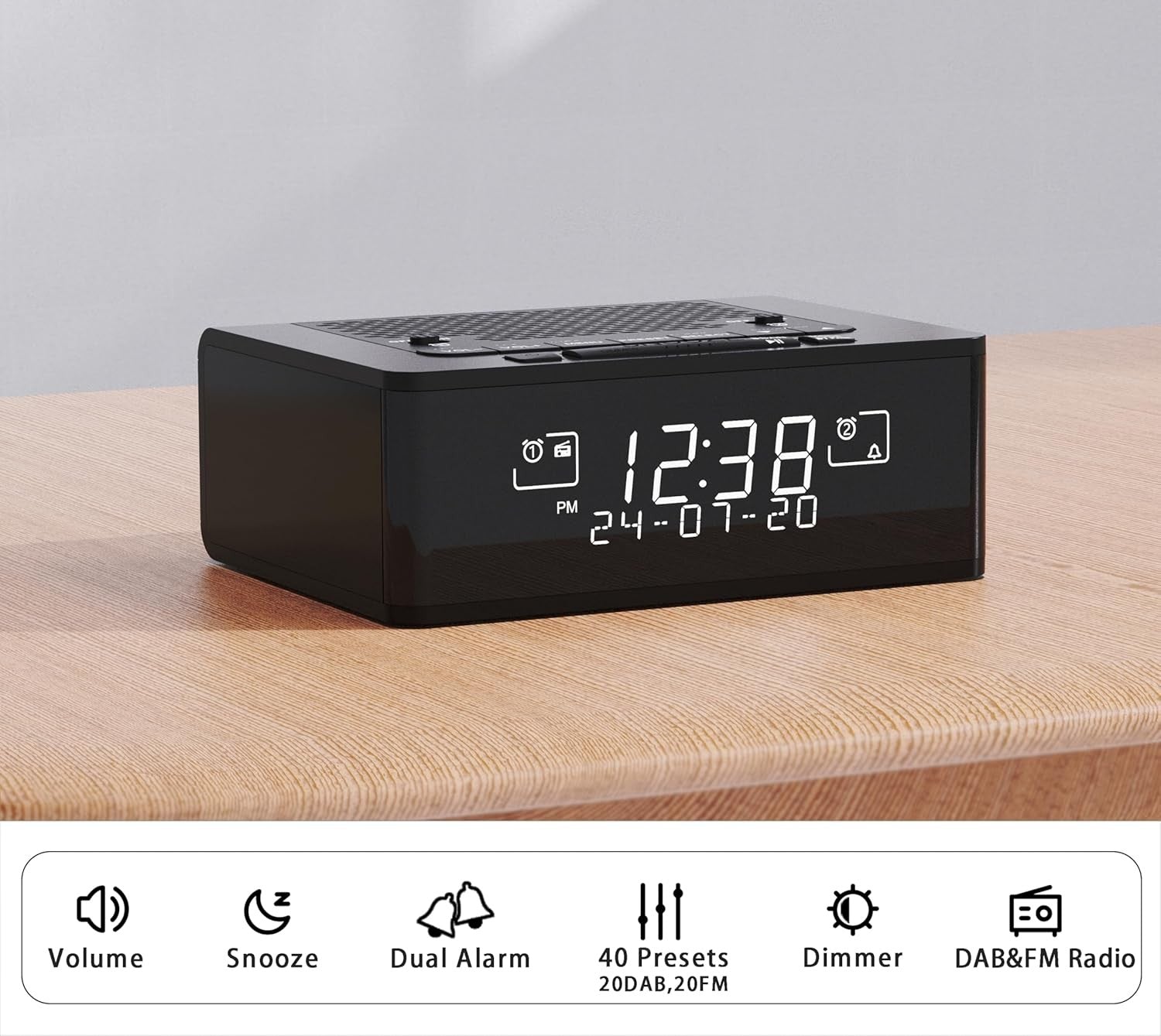 DAB DAB+ FM Radio Alarm Clock Bluetooth Dual Alarm Snooze LCD Display