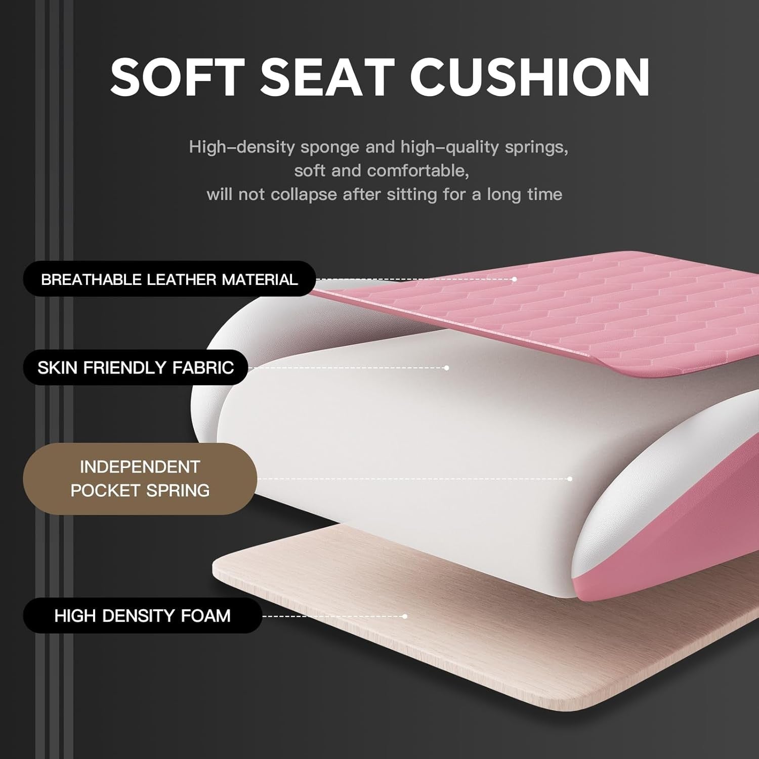 Ergonomic Gaming Chair Pink White w/ Footrest Lumbar