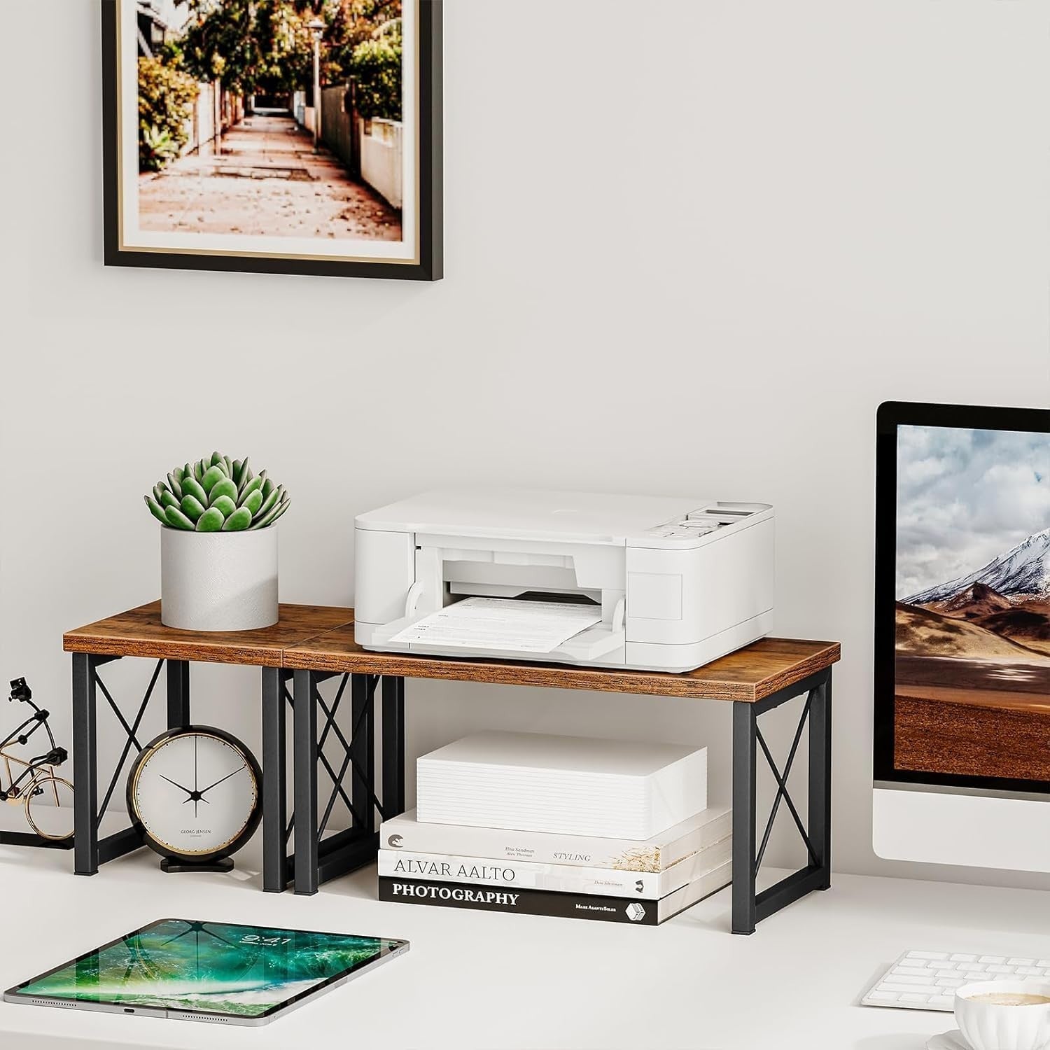 2-Tier Freestanding Desktop Bookshelf – Stackable Wood Desk Organizer Shelf