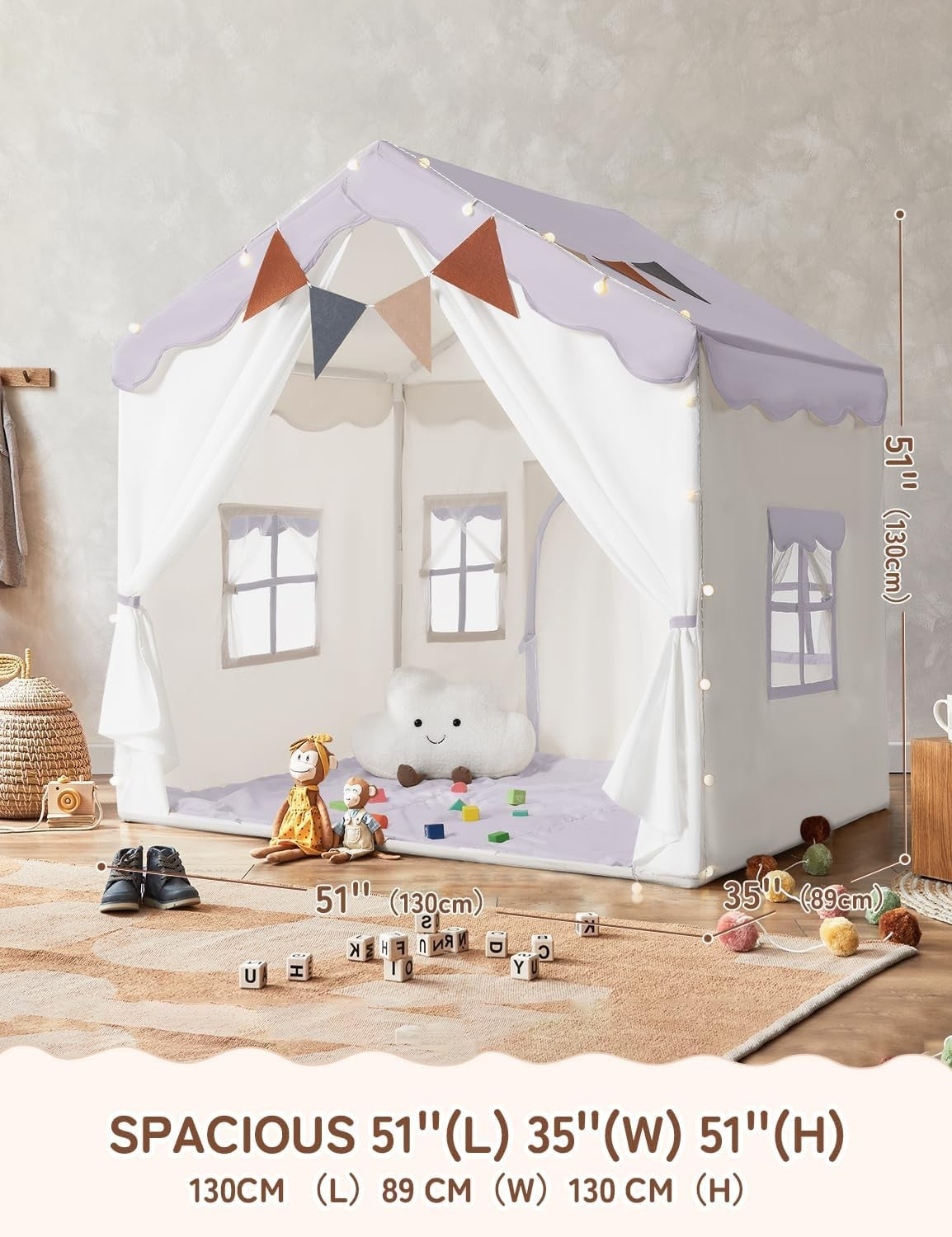 Kids 2in1 Play Tent Bed Tent with Lights Padded Princess Castle