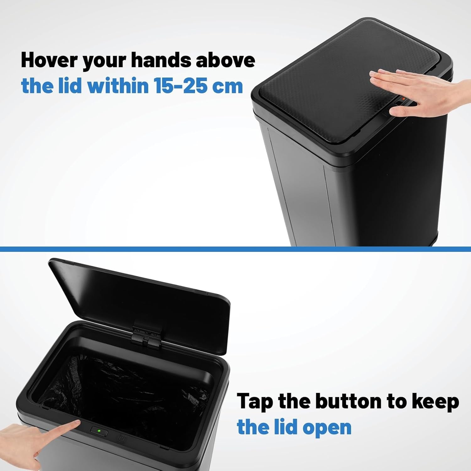 50 L Touchless Kitchen Bin  Automatic Sensor Trash Can Black Steel