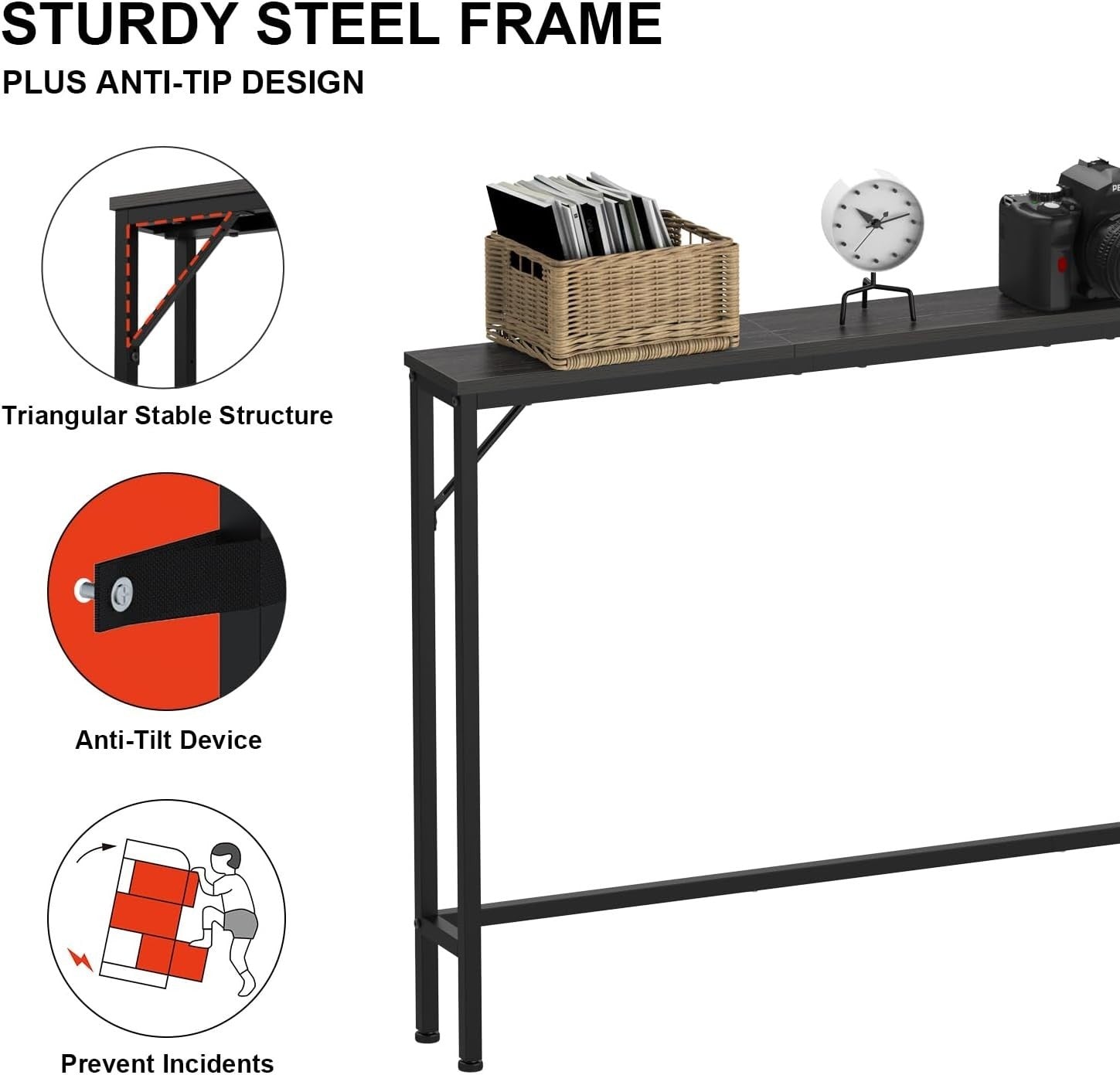 Slim Console Table with USB Ports & Charging Station, Space-Saving Design