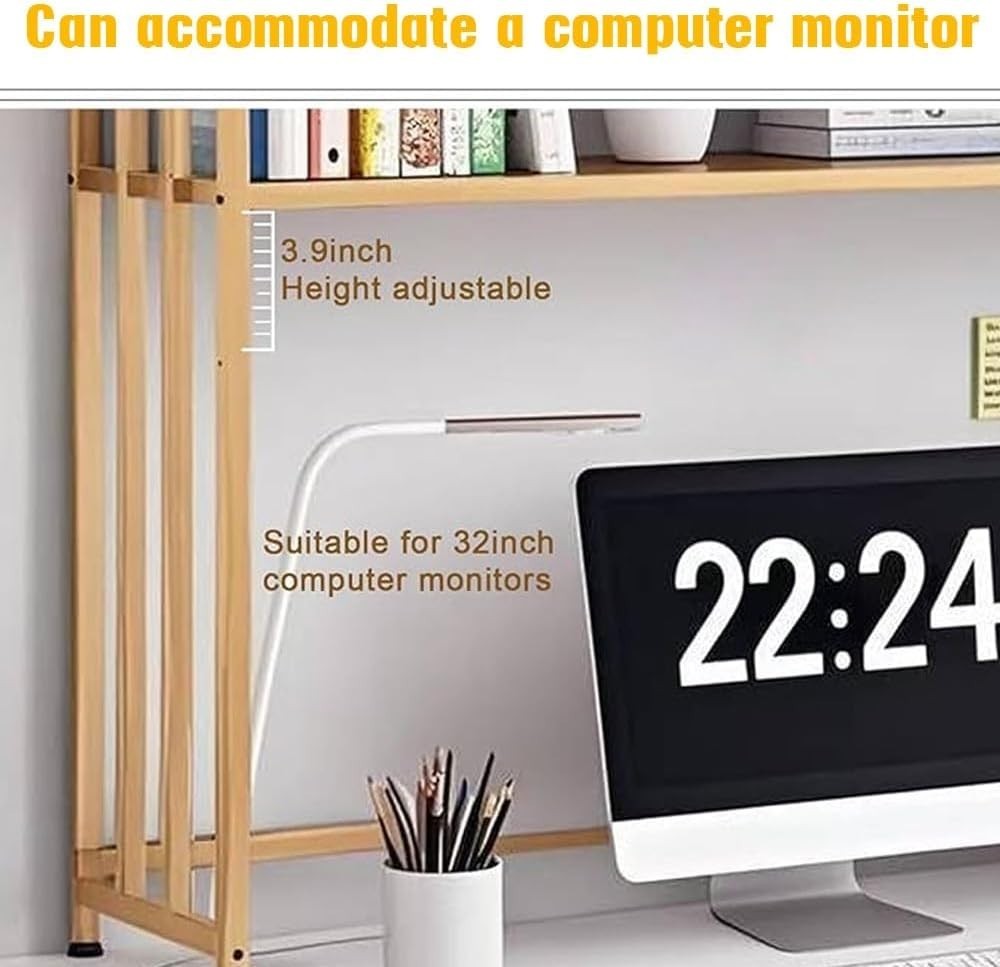 2-Tier Metal Desk Hutch Monitor Stand Adjustable Black Desktop Shelf 115×26×90cm