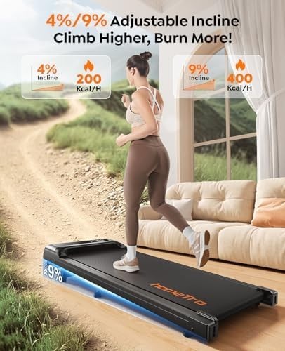 3HP Under Desk Treadmill 9% Incline Walking Pad 1-8km/h Compact Quiet Home 120KG