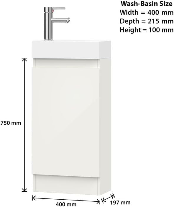 White Cloakroom Vanity Unit with Basin Trap & Waste 40cm Under Sink Storage