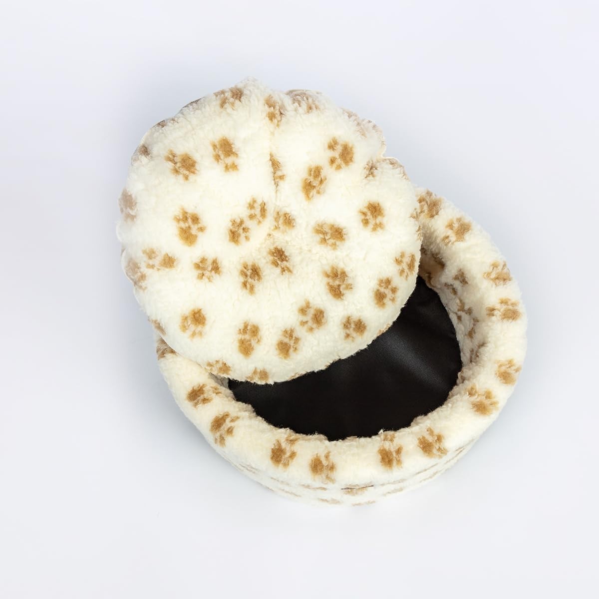 Sherpa Fleece Cat Bed 50cm Cozy Paw Print Pet Bed Removable Cushion