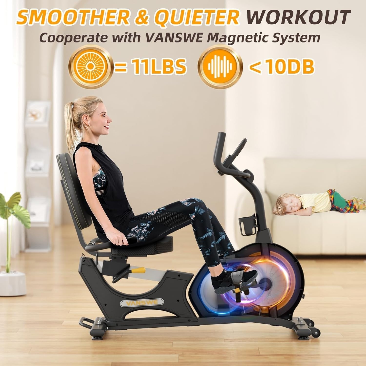 Recumbent Exercise Bike Magnetic Bluetooth LED Pulse 400LB Adjustable Seat Home