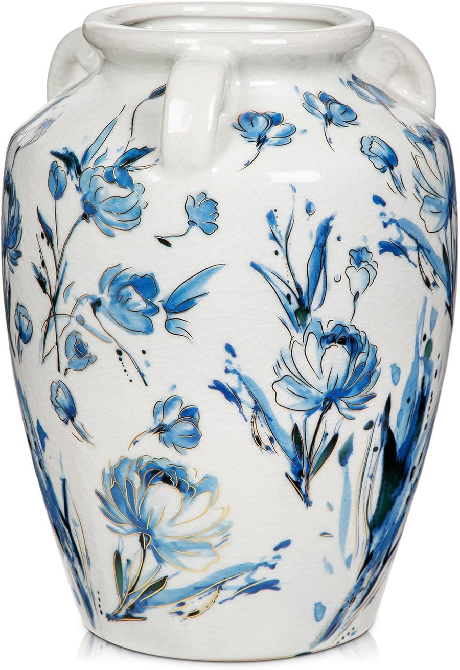 Ceramic Flower Vase Blue White Rustic Farmhouse Decor Table Floor Jar Vase