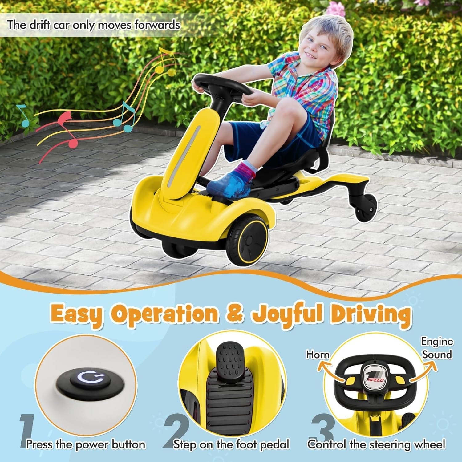 Kids Electric Drift Go Kart 6V Ride On Car 360 Spin Adjustable Seat Yellow