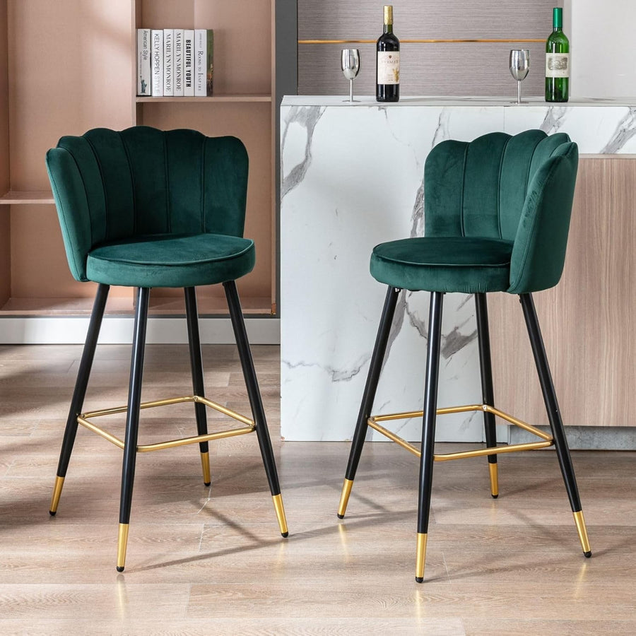 Green Velvet Bar Stools Set of 2 – Kitchen Counter Chairs
