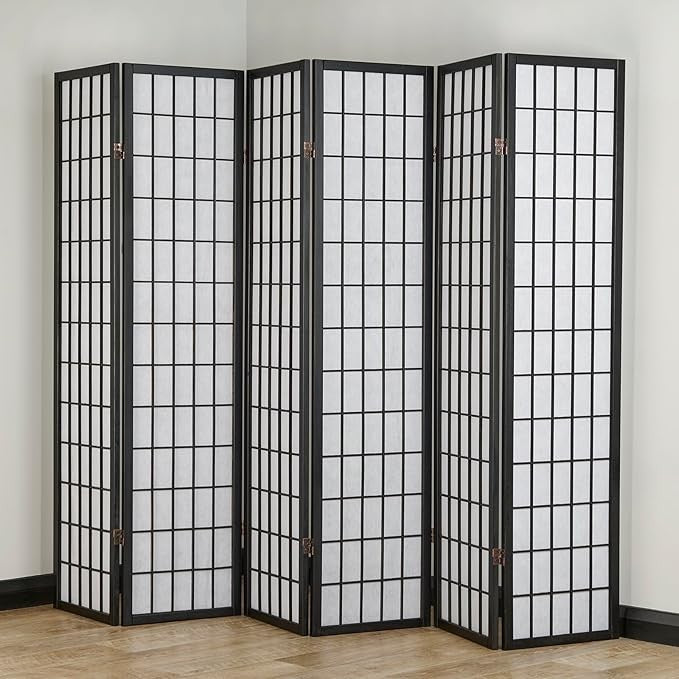 6 Panel Japanese Style Folding Wooden Room Divider – Shoji Privacy Screen