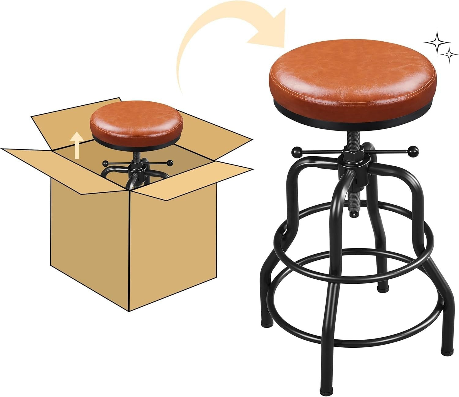 2PCS Light Brown Adjustable Bar Stool 44cm Dia Modern Kitchen Chair