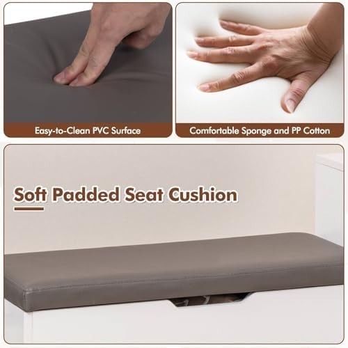 White Grey Shoe Storage Bench with Cushion, Flip Chest & Cabinets Hallway Unit