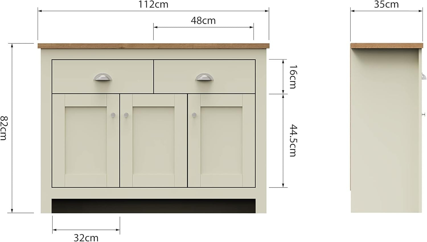 Cream Oak Sideboard 3 Doors 2 Drawers Buffet Storage Cabinet Durable Wood