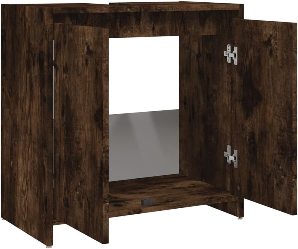 Rustic Oak Bathroom Sink Cabinet – 2 Door Under Sink Storage Unit 60x61cm