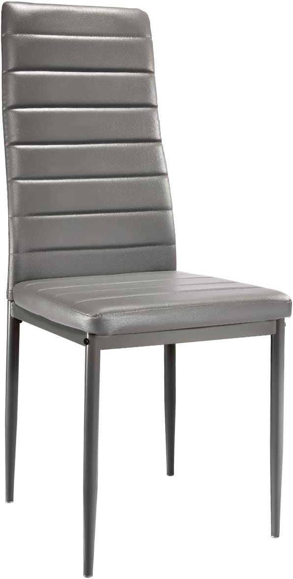 6-Piece Dining Set White Table & Grey PU Leather Chairs Modern 140x80cm