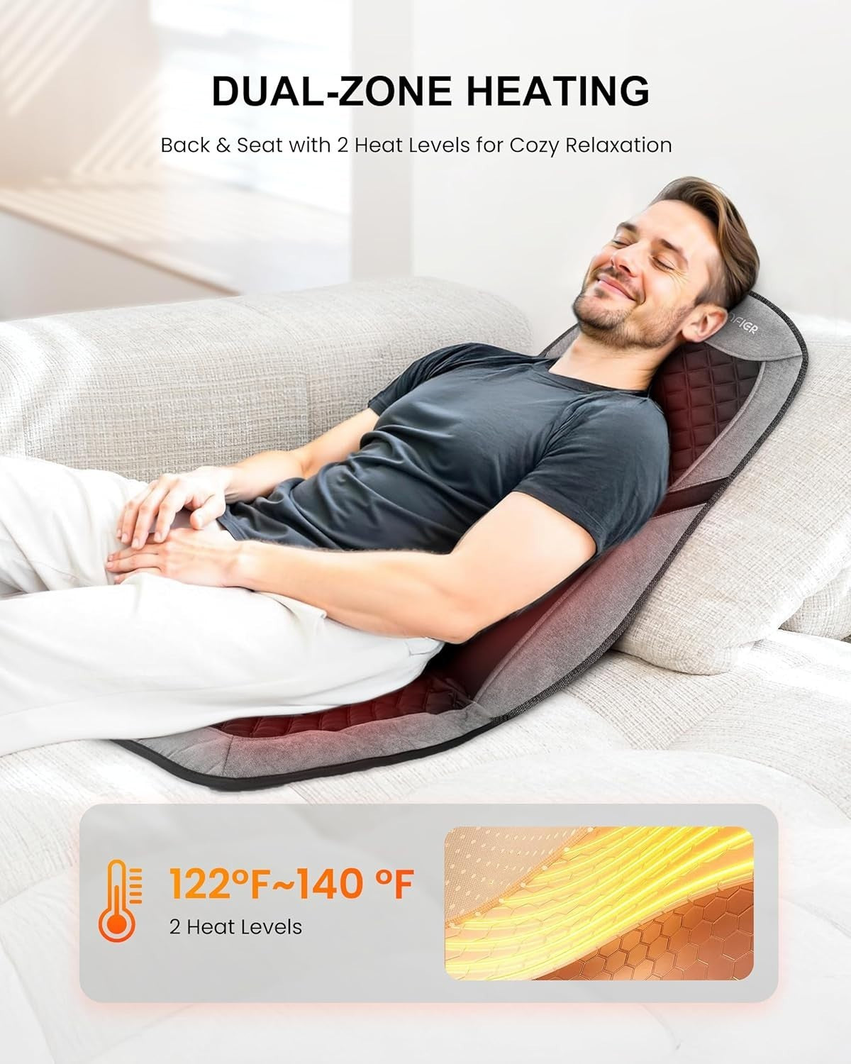 Vibration Back Massager Heat Lumbar Support 10-Motor Chair Pad Pain Relief