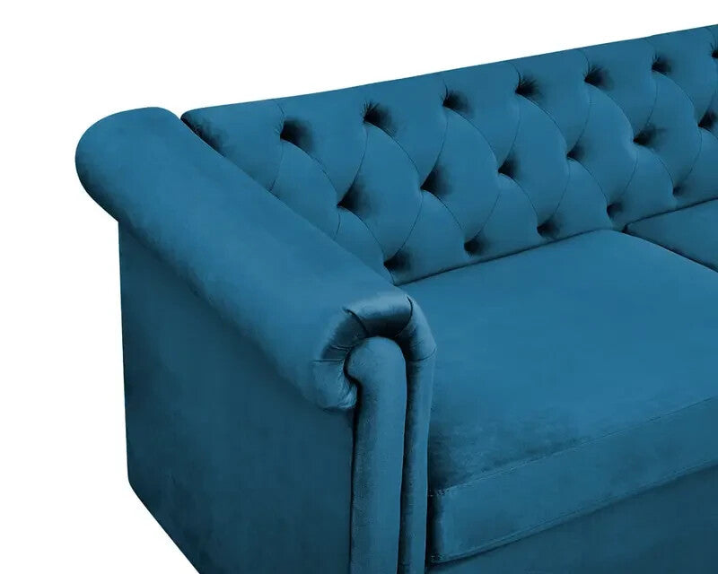Velvet Chesterfield 2 Seater Sofa Blue | High Back Plush Armchair UK