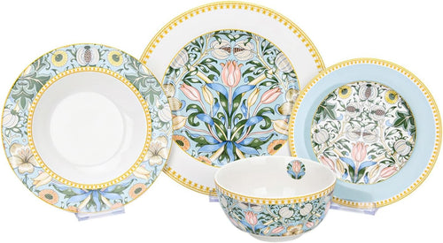 24pc Bone China Dinner Set Tropical Plates Bowls Mugs Gift Box Service for 6