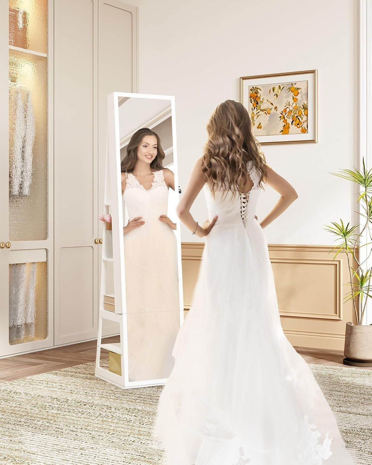 360° Rotating Mirror Jewellery Cabinet Lockable LED Storage Organizer