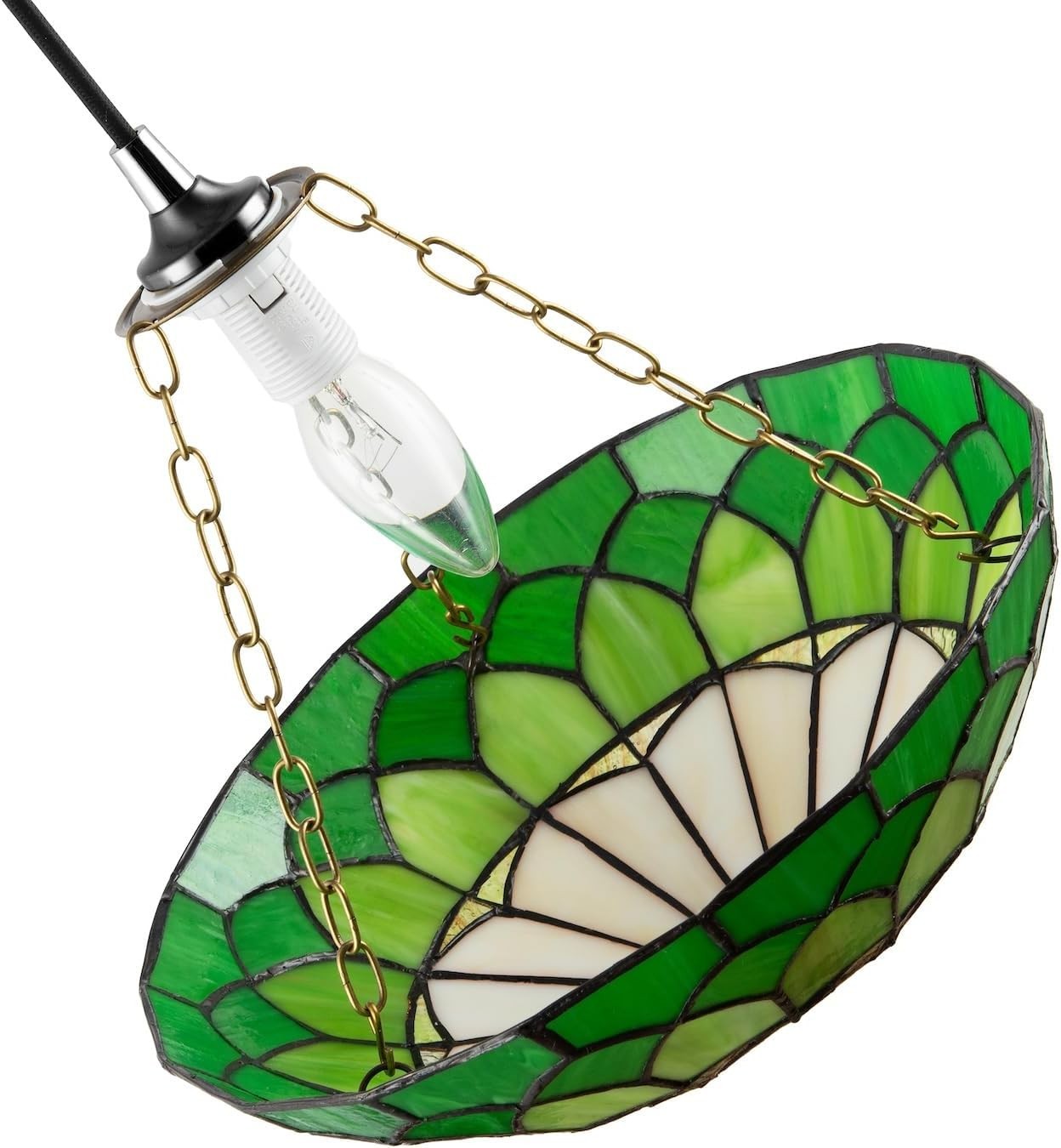 Tiffany Pendant Lamp Shade Amber Green Stained Glass Dome 30cm