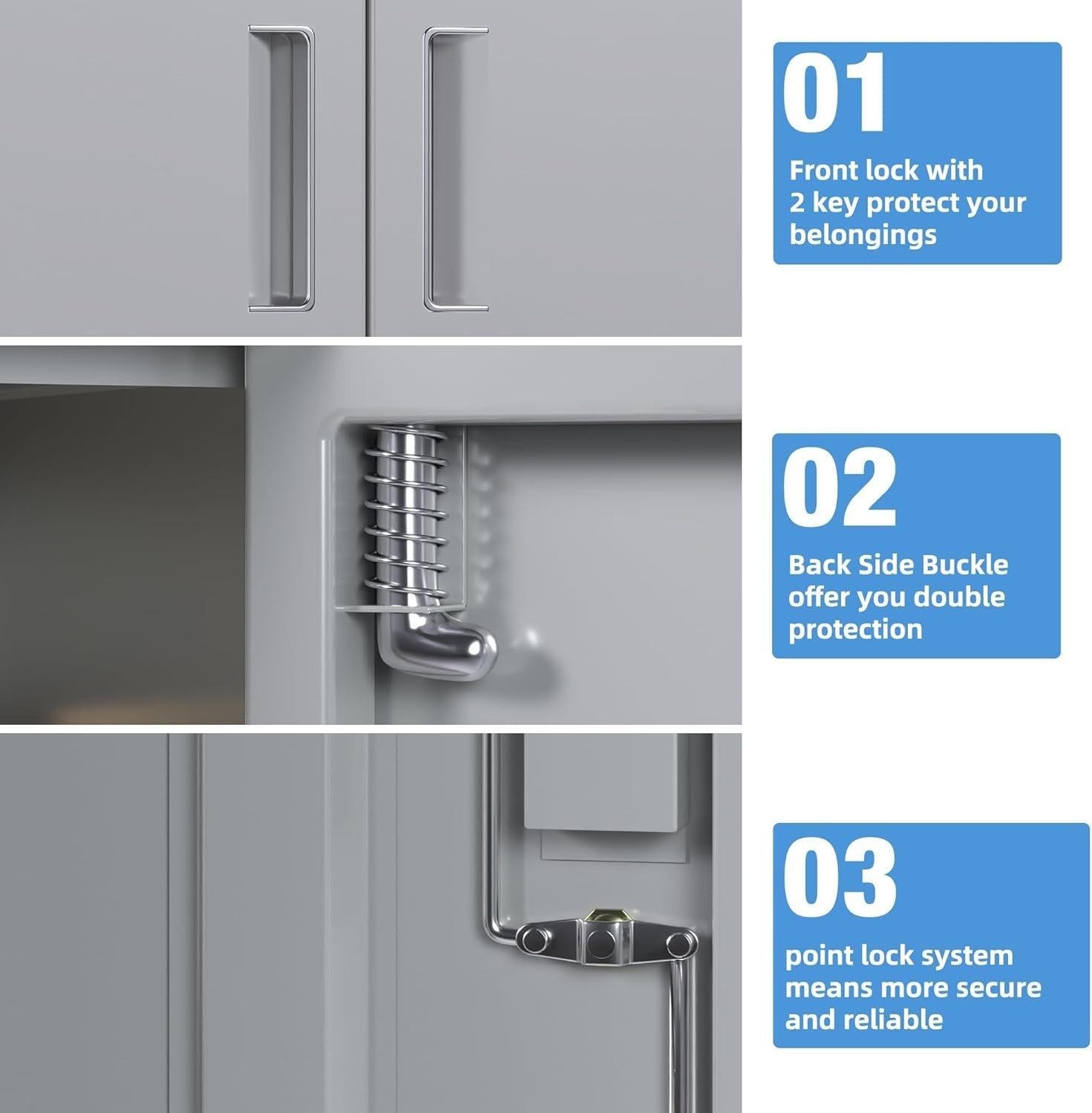 Lockable Metal Storage Cabinet 2 Doors 3 Adjustable Shelves 140x80x40cm