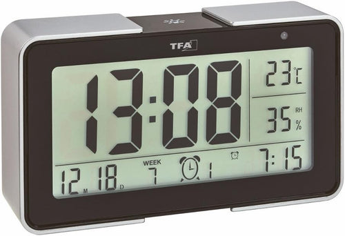 Digital Alarm Clock Large Display Temperature Humidity Multiple Tones Black