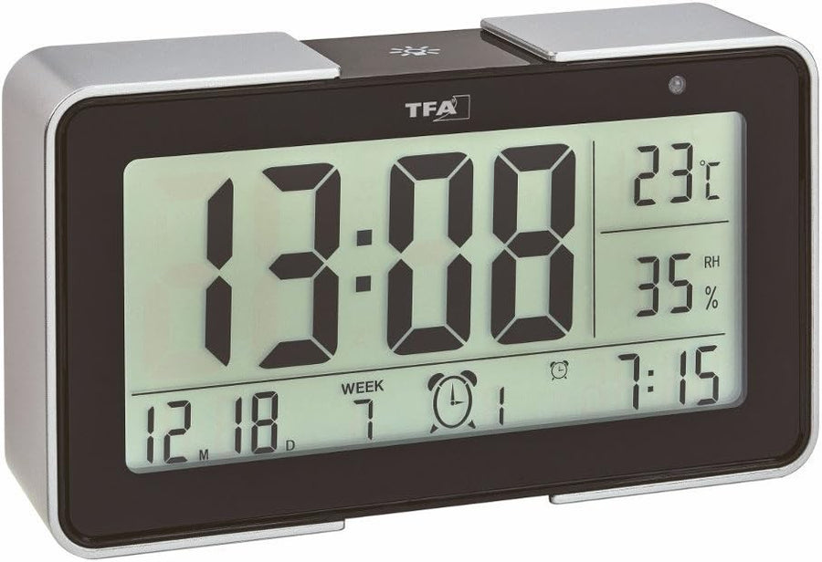 Digital Alarm Clock Large Display Temperature Humidity Multiple Tones Black