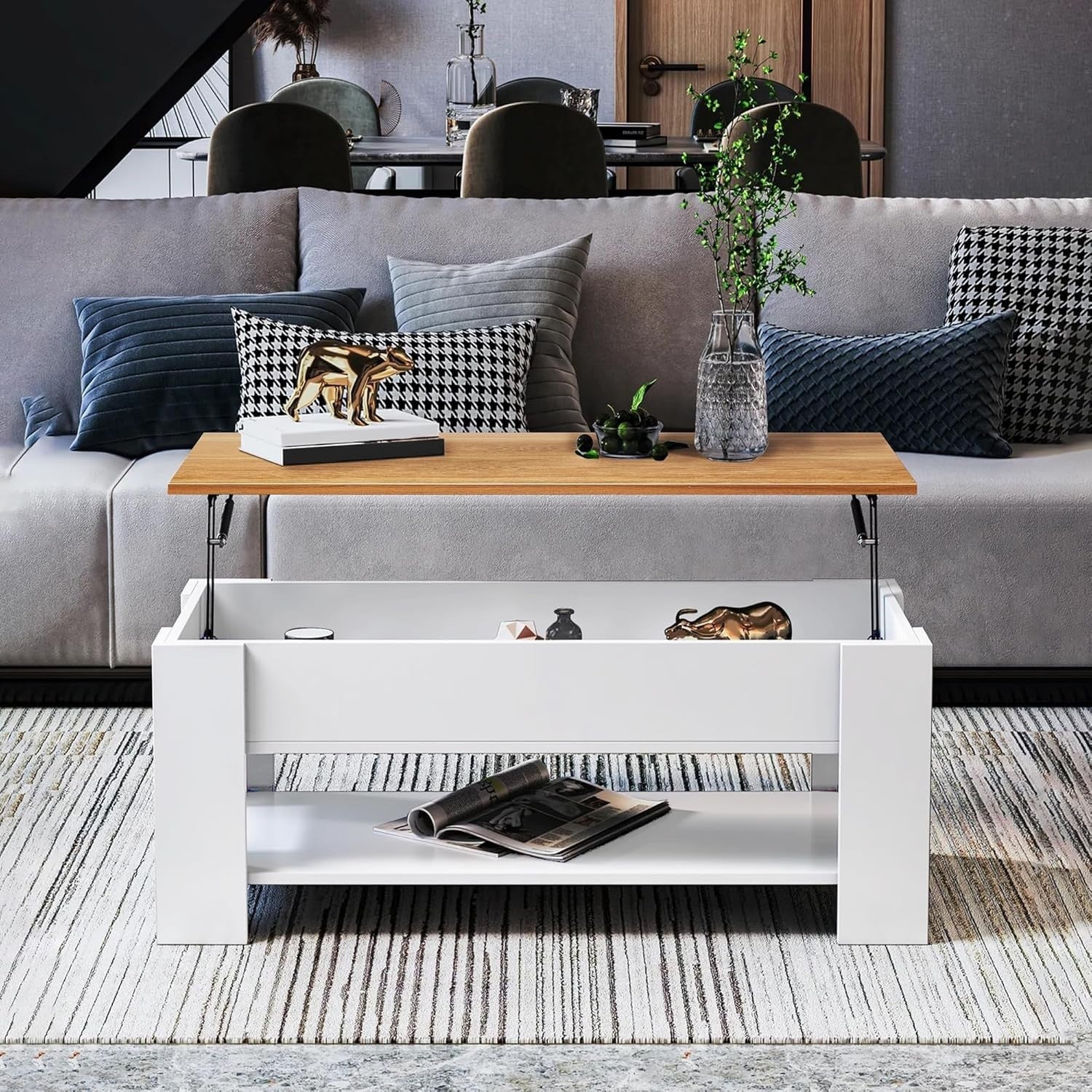 Lift Top Coffee Table with Hidden Storage, Modern Wooden Sofa Table, 100x50cm