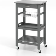 Kitchen Trolley on Wheels w/ Stainless Steel Top Drawer