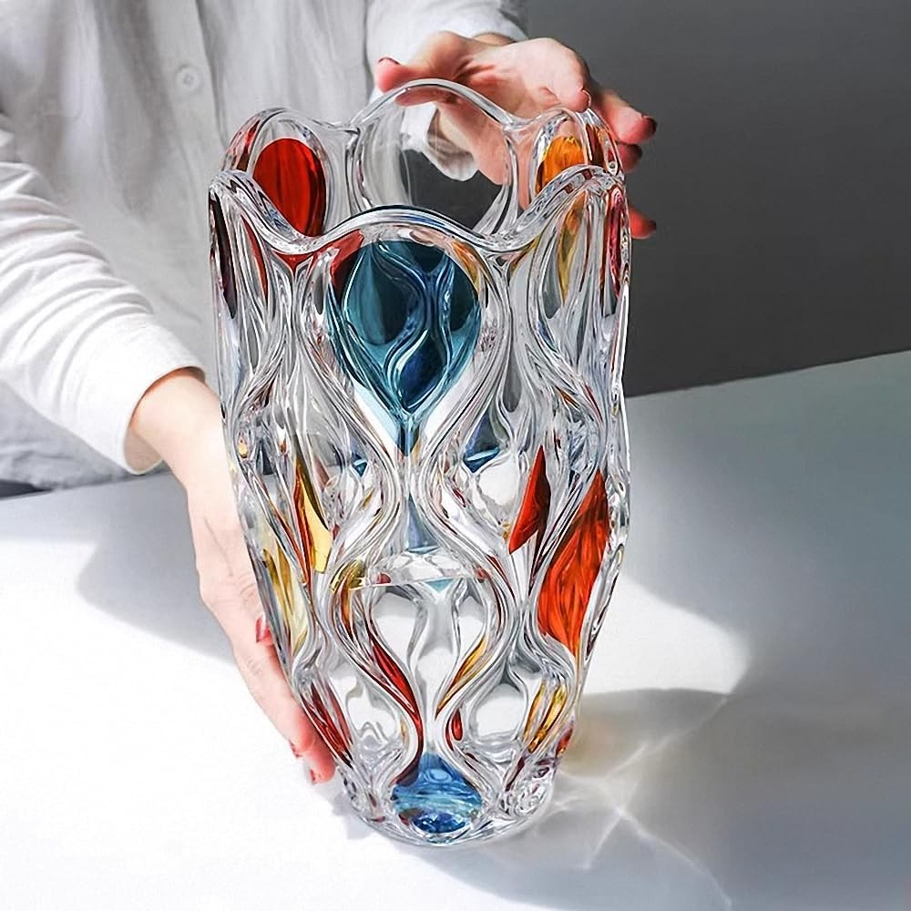 Colorful Hand Painted Glass Vase Tall Luxury Flower Vase Modern Home Decor