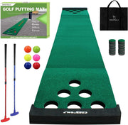 Golf Putting Mat Indoor Practice Green w/ 2 Putters & 6 Balls