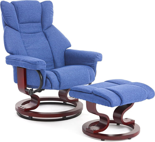 Swivel Recliner Armchair with Footstool Linen High Back Tilt Lounge