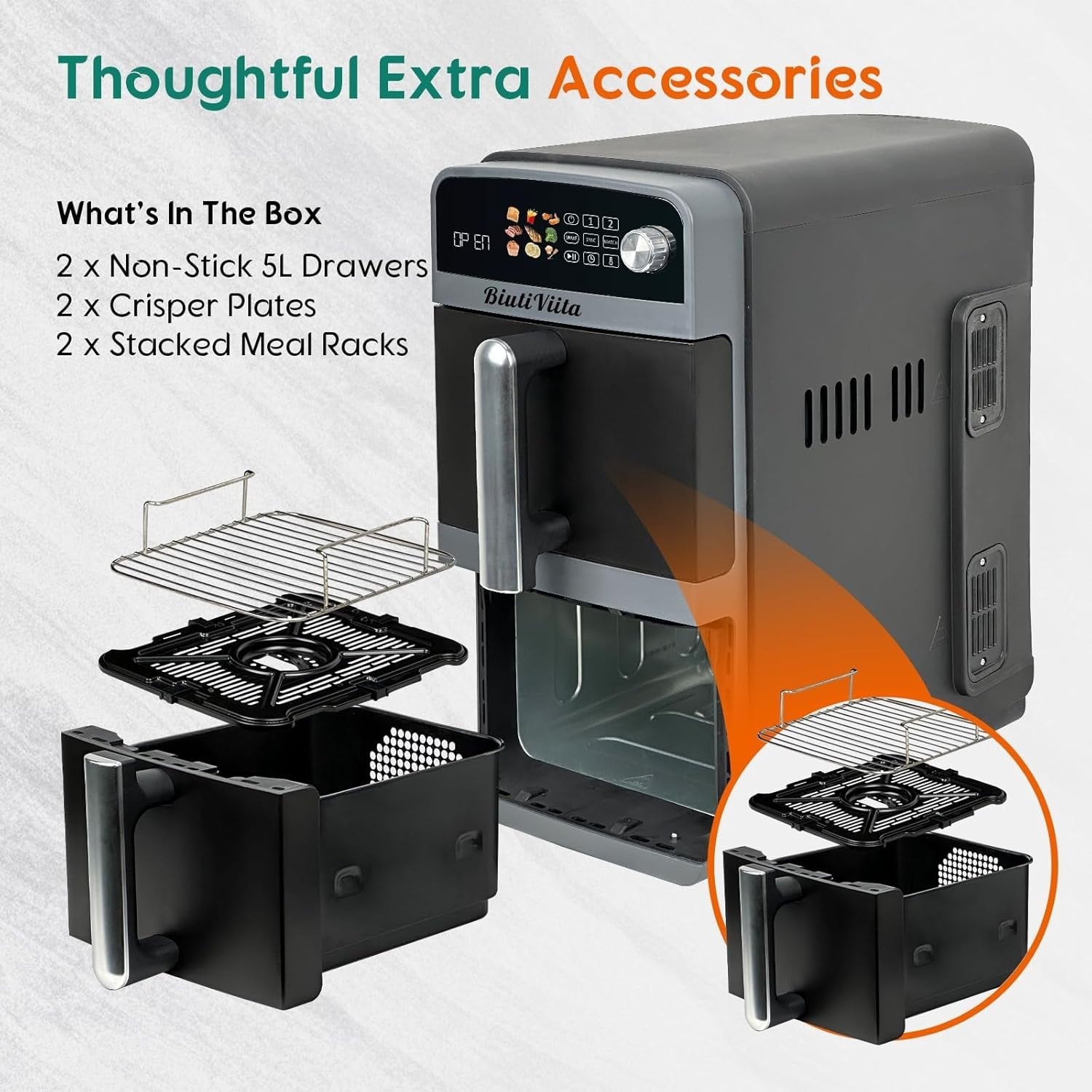 Double Stack Dual Zone Air Fryer 10L | 2 Drawers, 9-in-1, Sync/Match, 2400W