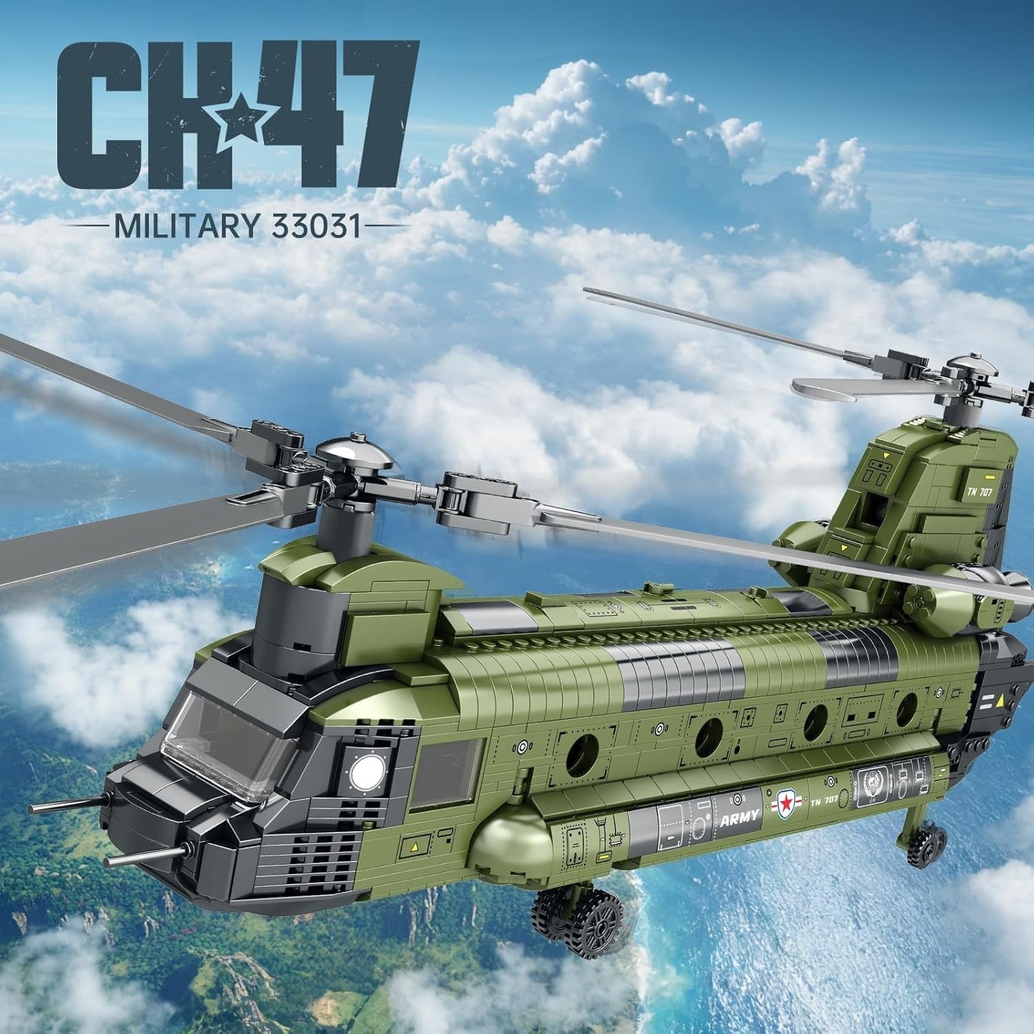 Military Helicopter Building Set - 1458 PCS Model Kit, Realistic Cockpit