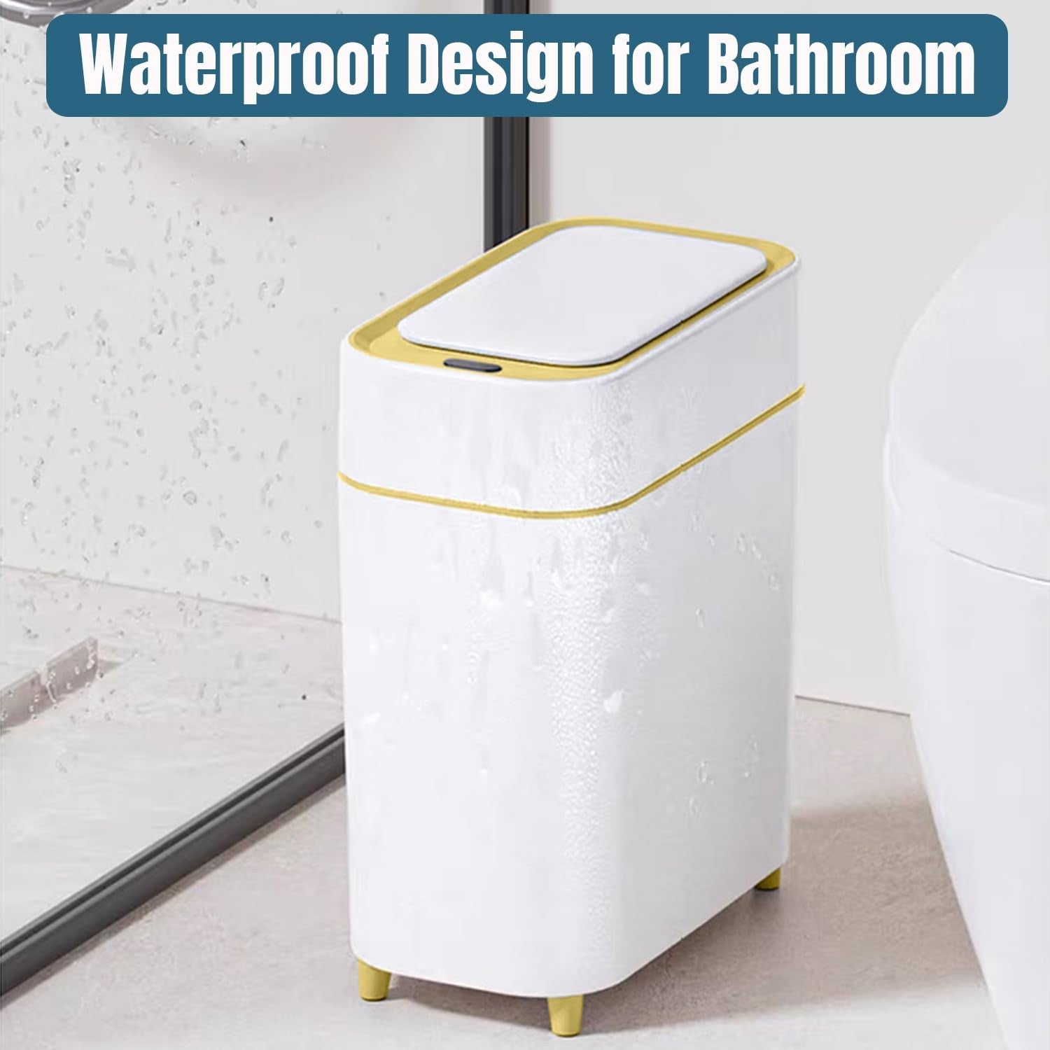 Touchless Motion Sensor Trash Can 2.5 Gallon Slim Bathroom Bin