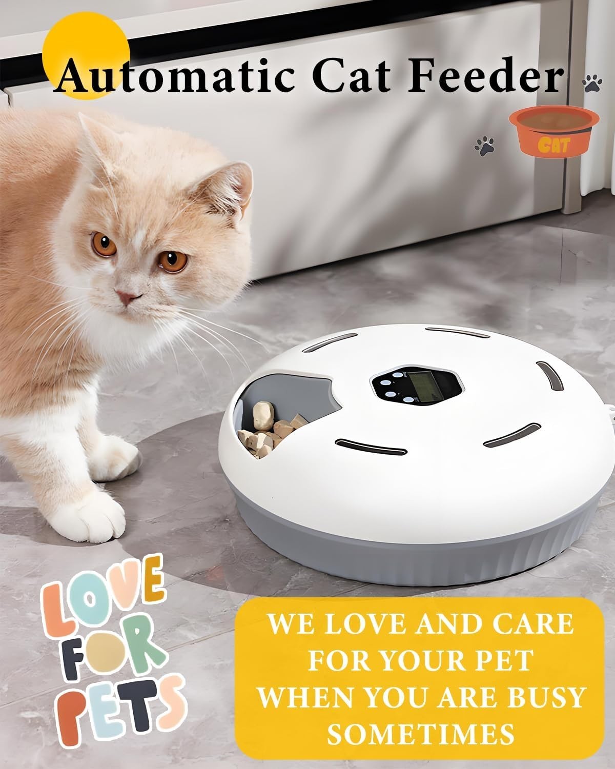 6 Meal Automatic Wet Cat Feeder Timer Ice Pack Food Dispenser Bowl