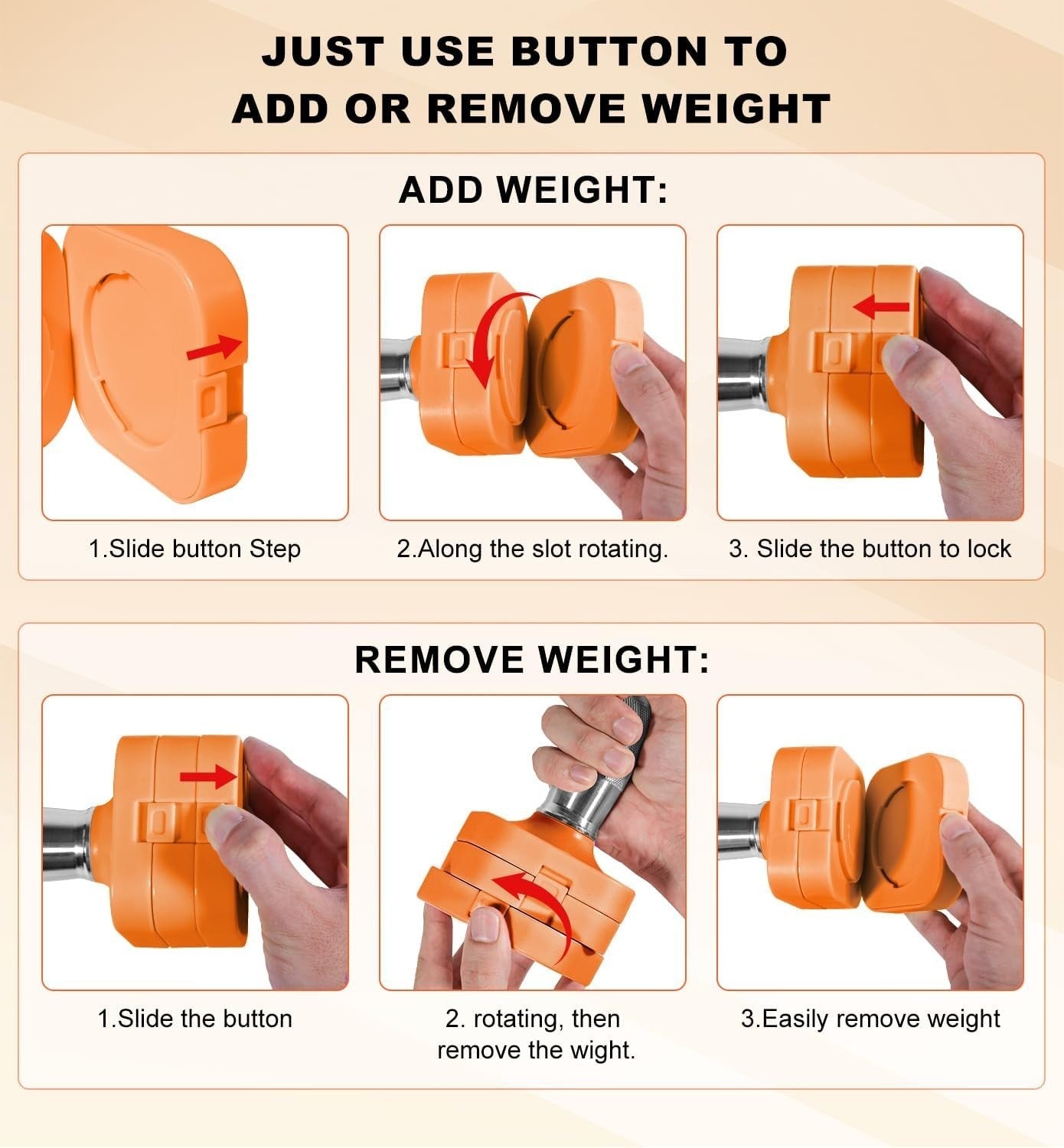 20LB Adjustable Dumbbells Pair 4-in-1 Anti-Roll Orange Home Gym Weights