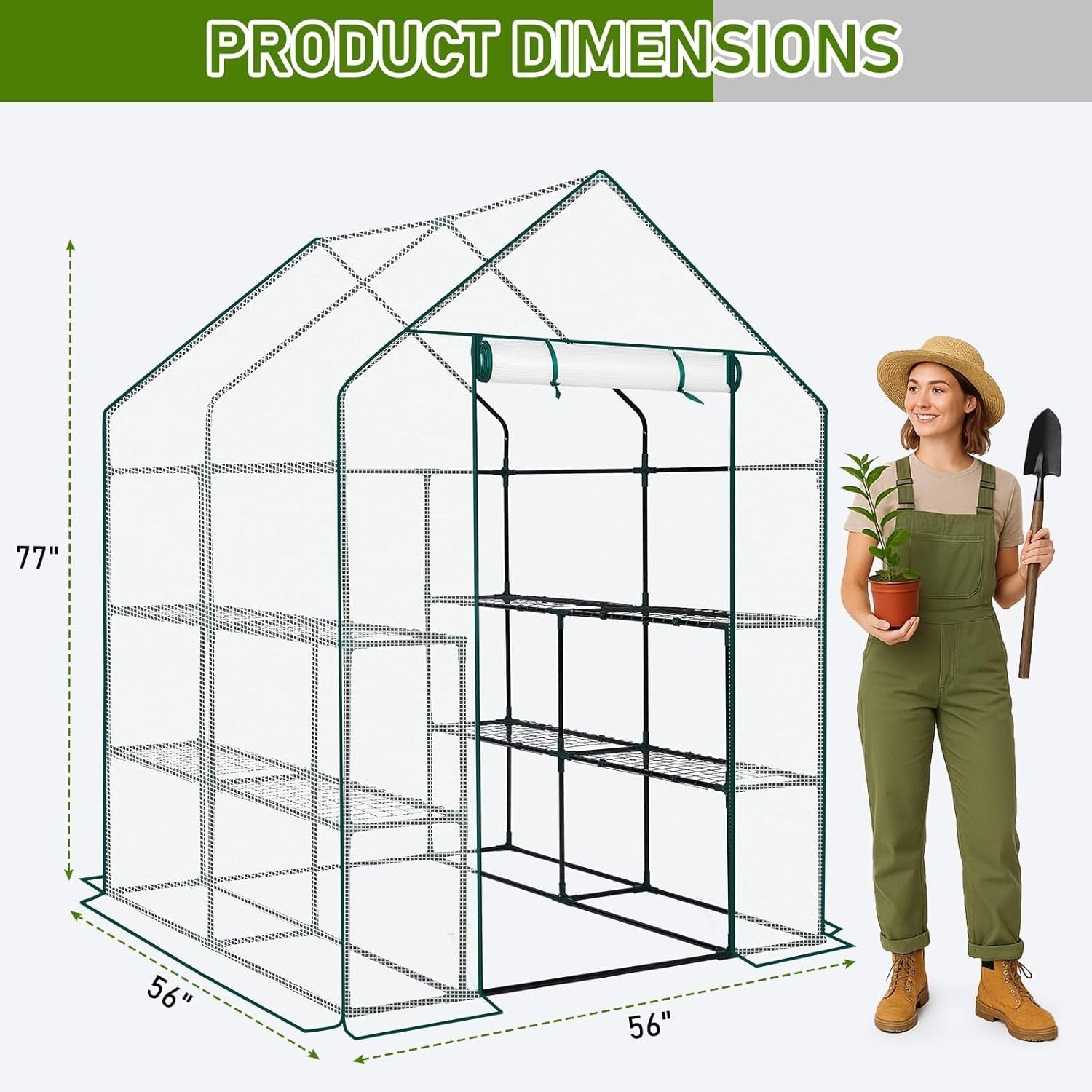 Walk-In Greenhouse 3 Tier 8 Shelf White PE Cover Steel Frame Garden Plant Tent
