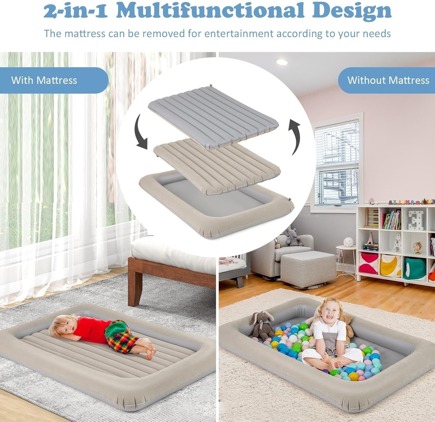 Kids Inflatable Toddler Travel Bed Air Mattress w/ Pump Portable