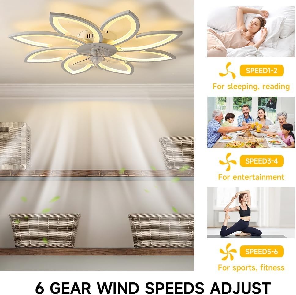 Warmiehomy 87CM Ceiling Fan with Light,90W LED,6-Speed,Reversible,App Control