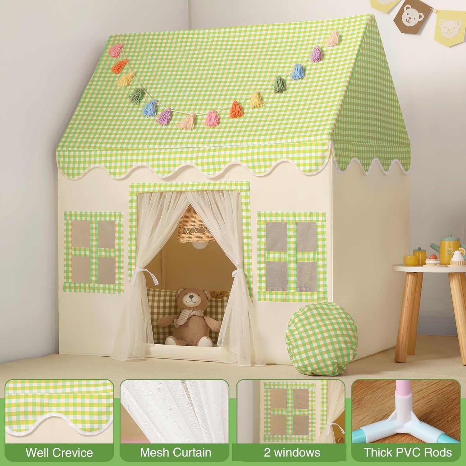Kids Play Tent with Padded Mat Indoor Fairy Tale Playhouse Green