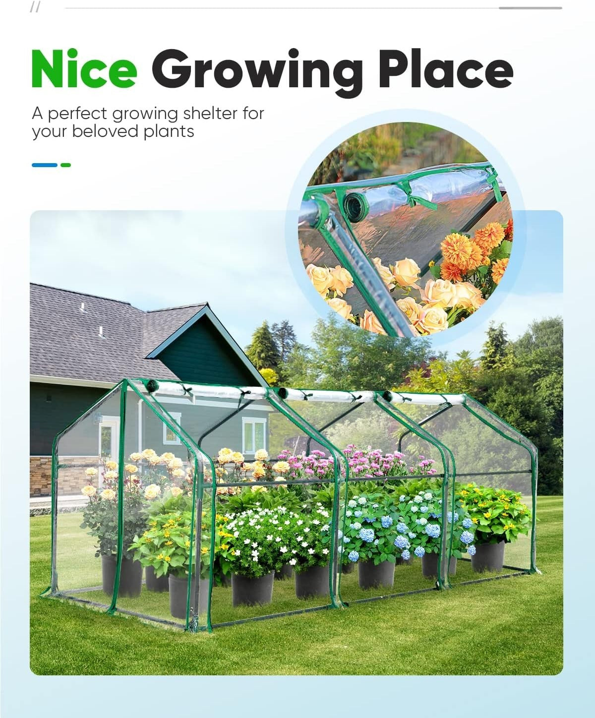 Portable Mini Greenhouse 241x91x91cm Clear PVC Cloche Tent for Indoor Outdoor