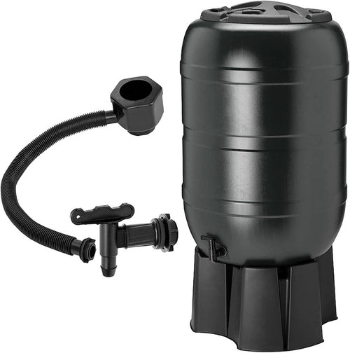 210L Outdoor Slim Line Rainwater Butt With Tap Stand & Lid Black