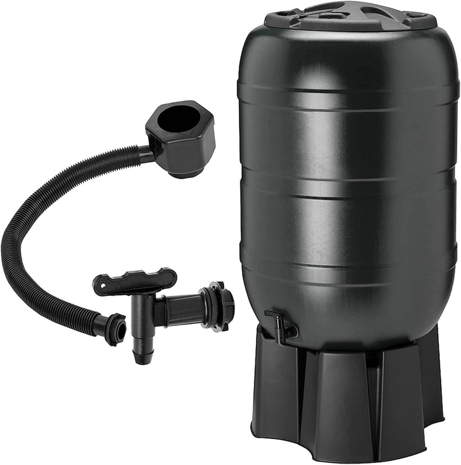 210L Outdoor Slim Line Rainwater Butt With Tap Stand & Lid Black
