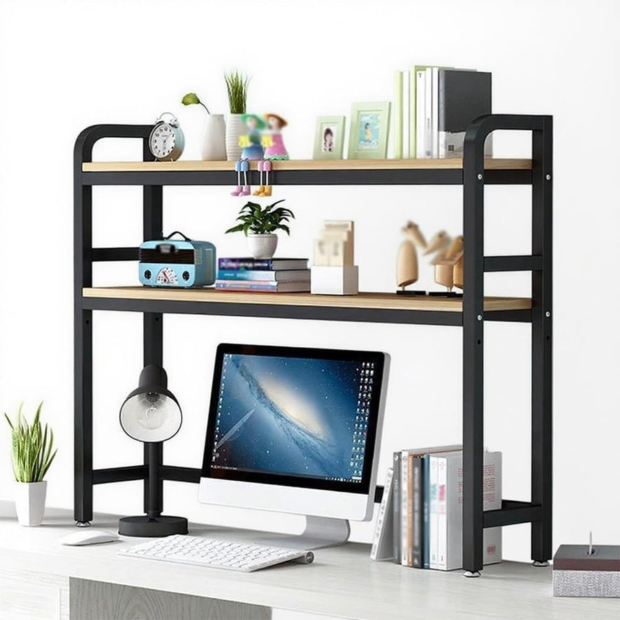 2-Tier Desktop Shelf Organizer | Black Desk Hutch Storage Rack 55×24×98cm